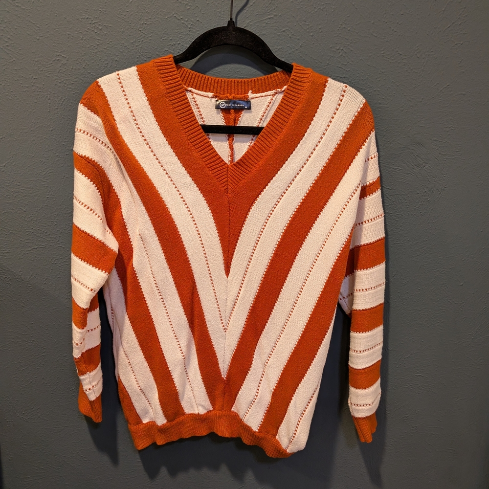 Orange and White V-Neck Sweater